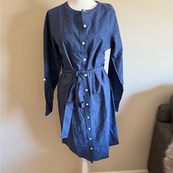 Lands' End Dresses & Skirts - Women’s land end denim shirt dress w belt pockets linen blend sz 6